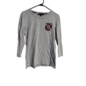 Tommy Hilfiger 3/4 Sleeve Gray Shirt Plaid Pocket Preppy Size Medium